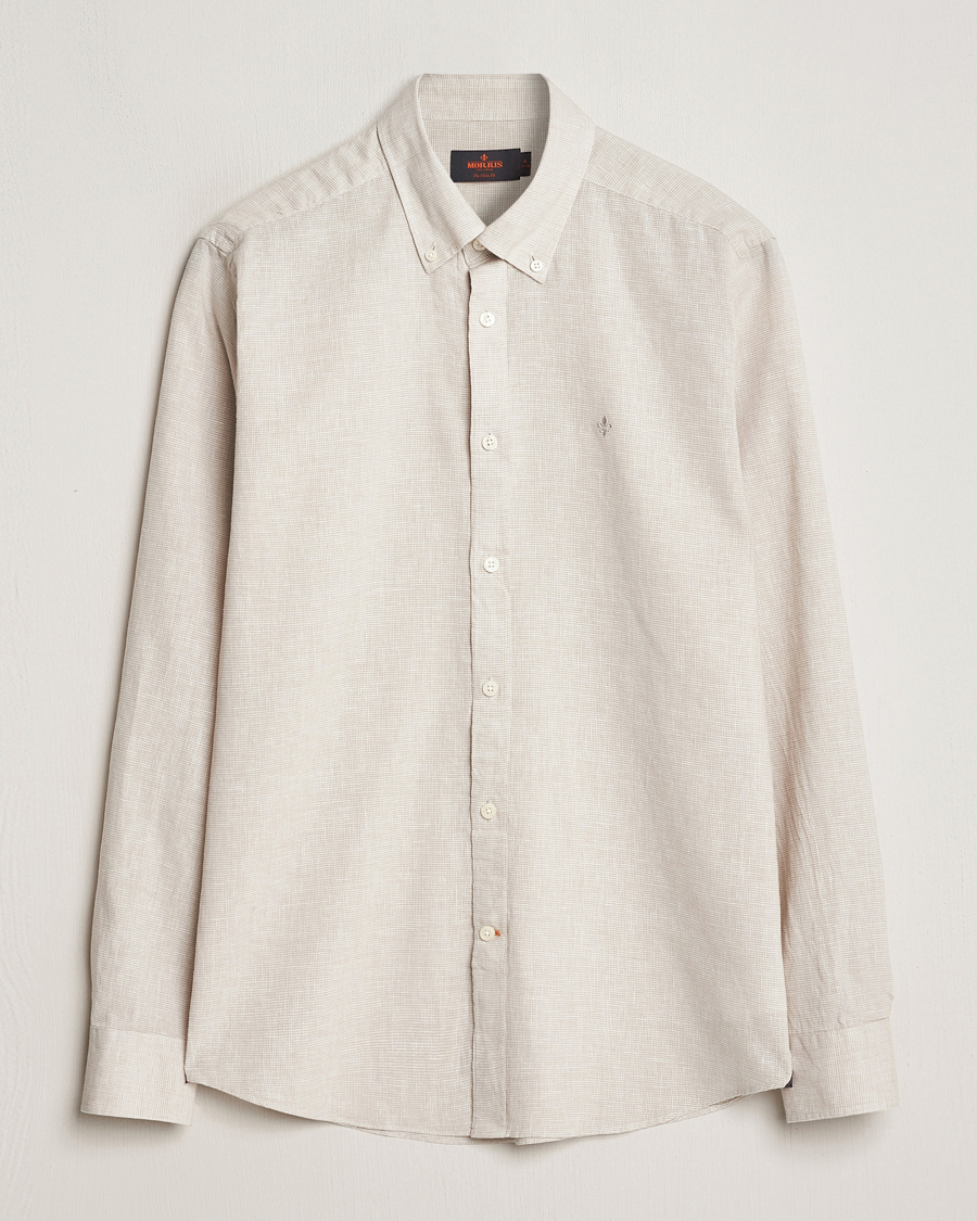 Homme | Chemises | Morris | Slim Fit Linen Check Shirt Khaki