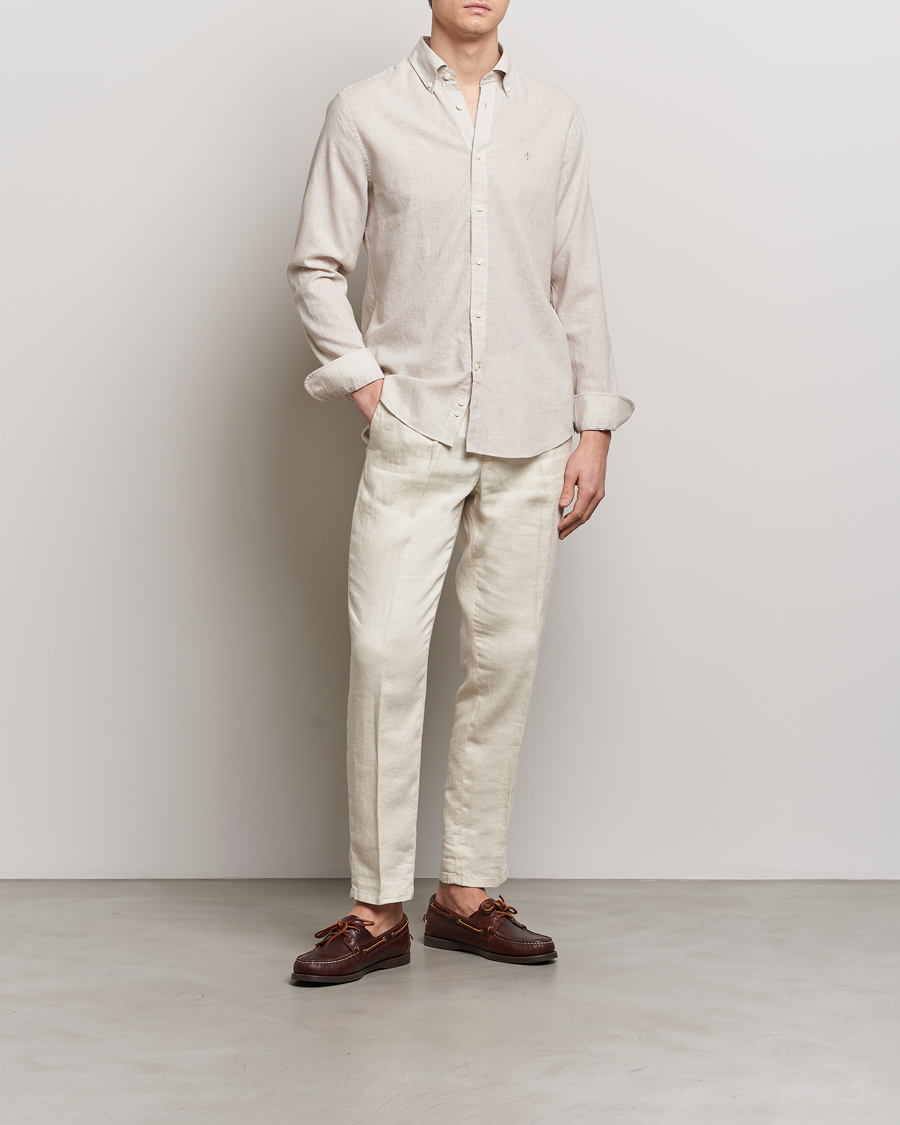 Homme | Chemises | Morris | Slim Fit Linen Check Shirt Khaki