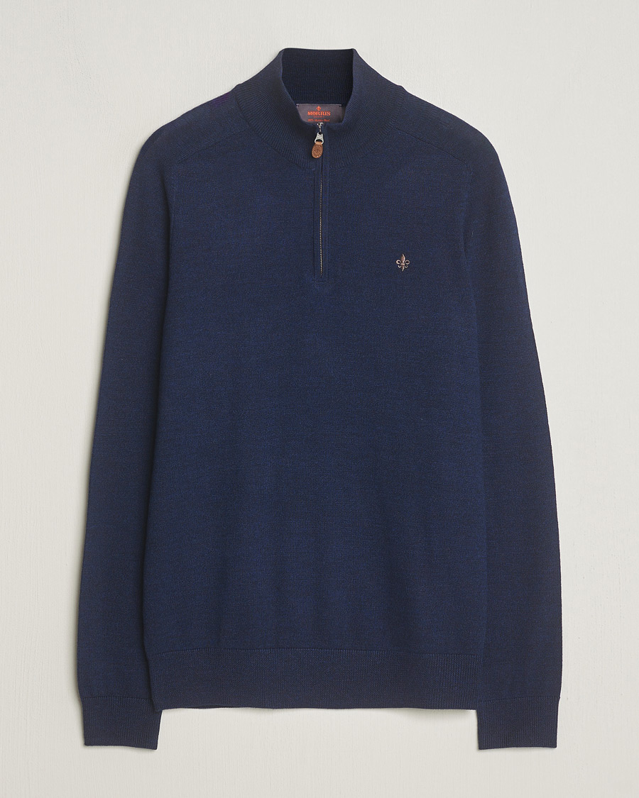 Heren | Truien | Morris | John Merino Half Zip Blue