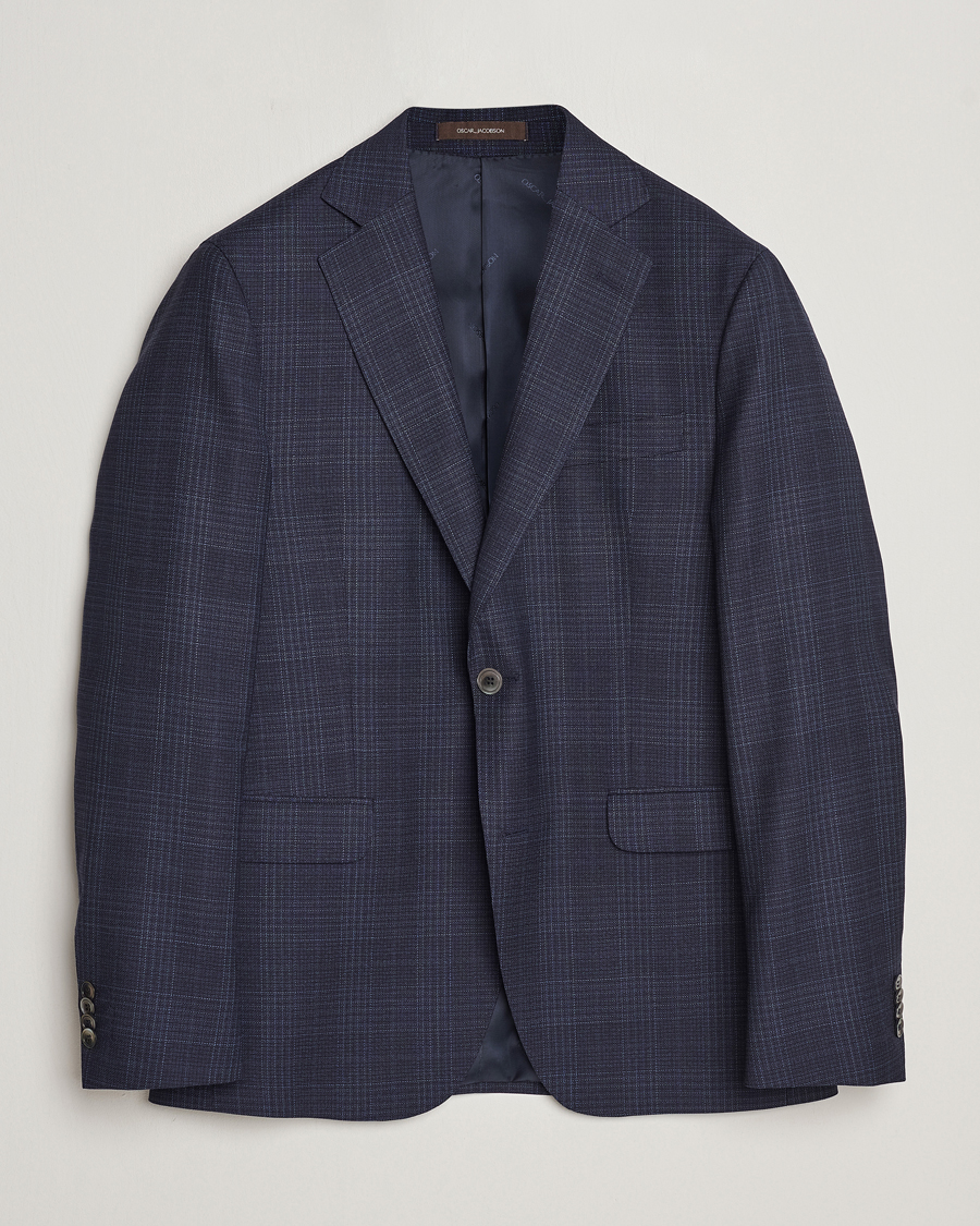 Heren | Blazers | Oscar Jacobson | Fogerty Mini Check Wool Blazer Navy