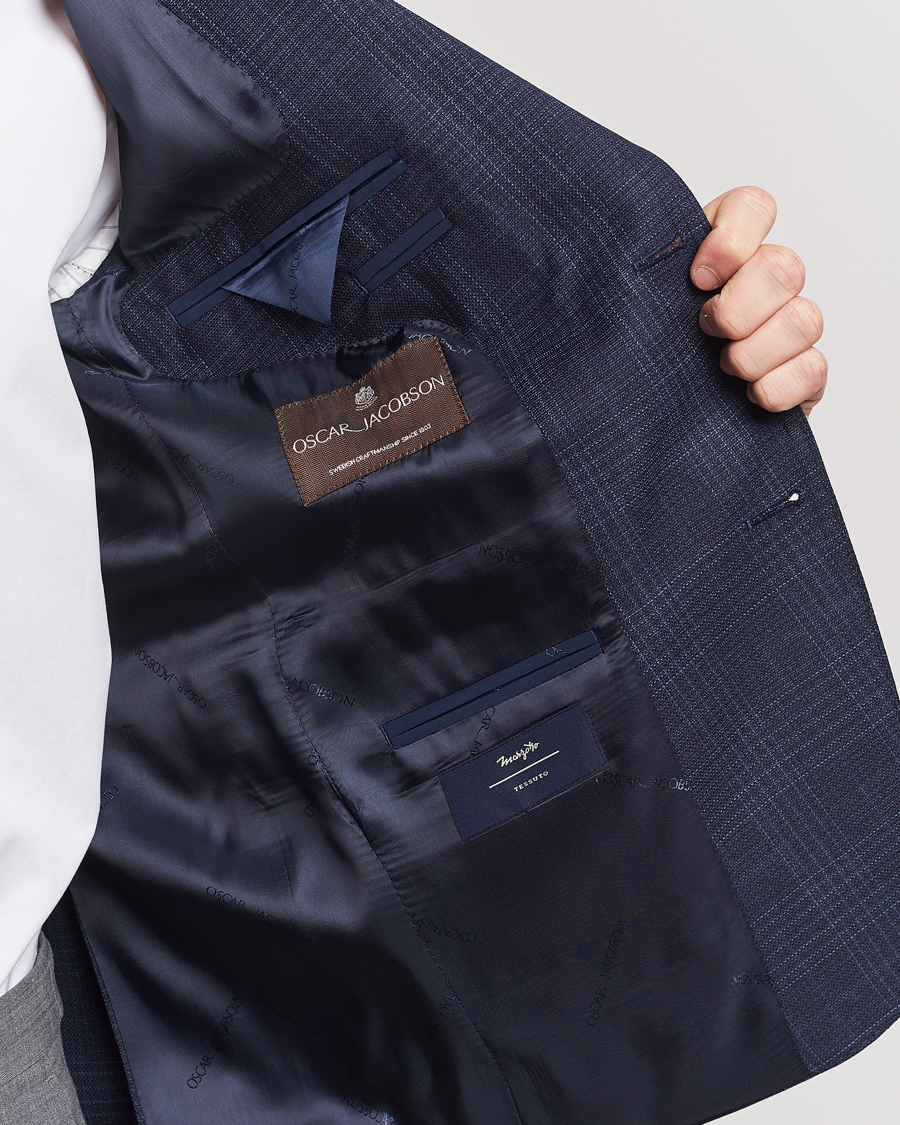 Heren | Blazers | Oscar Jacobson | Fogerty Mini Check Wool Blazer Navy