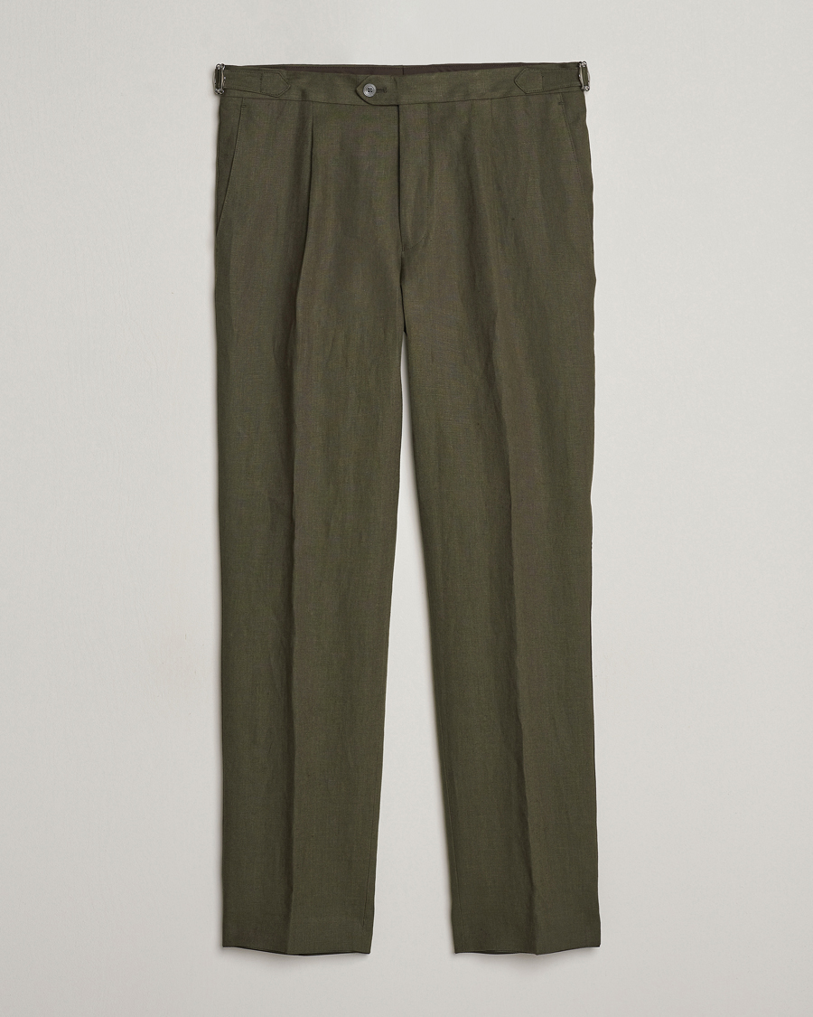Homme | Pantalons | Oscar Jacobson | Delon Linen Trousers Olive