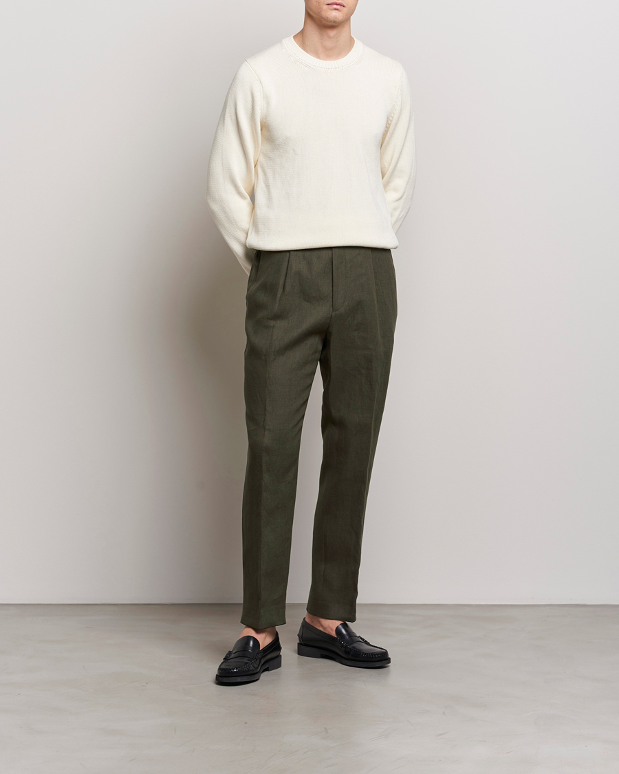 Homme | Pantalons | Oscar Jacobson | Delon Linen Trousers Olive