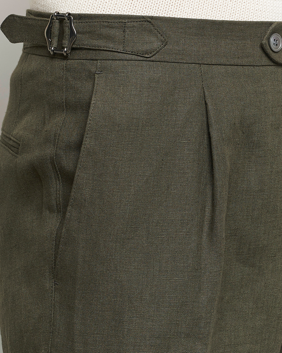 Homme | Pantalons | Oscar Jacobson | Delon Linen Trousers Olive