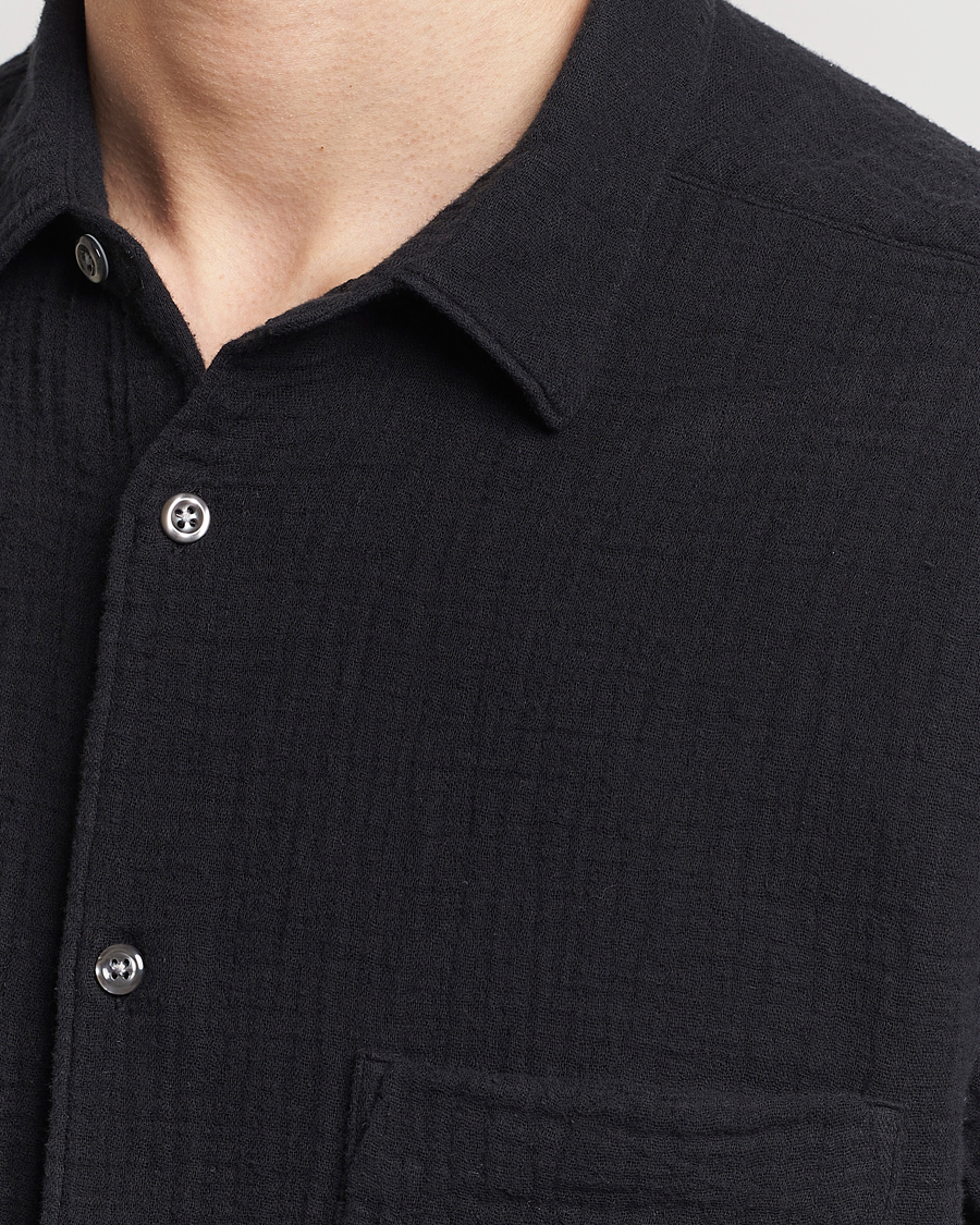 Homme | Chemises | Oscar Jacobson | Short Sleeve City Crepe Cotton Shirt Black