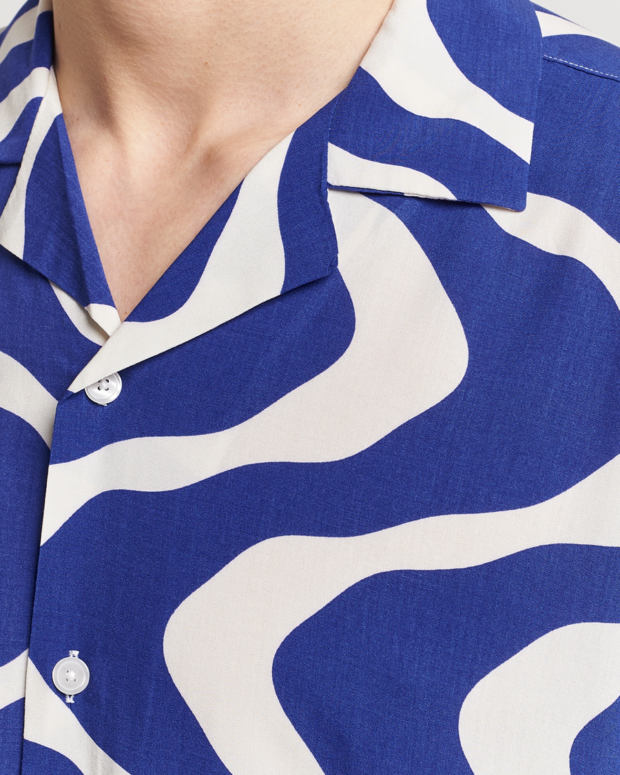 Heren | Overhemden | OAS | Viscose Resort Short Sleeve Shirt Blue Rippling