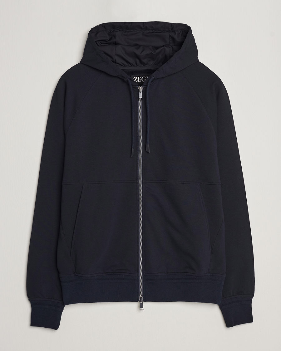 Heren | Truien | Zegna | Cotton Stretch Zip Hoodie Navy