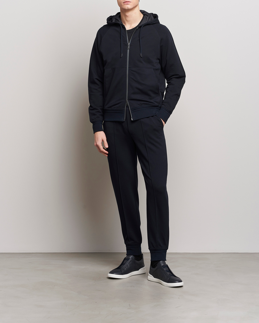 Heren | Truien | Zegna | Cotton Stretch Zip Hoodie Navy