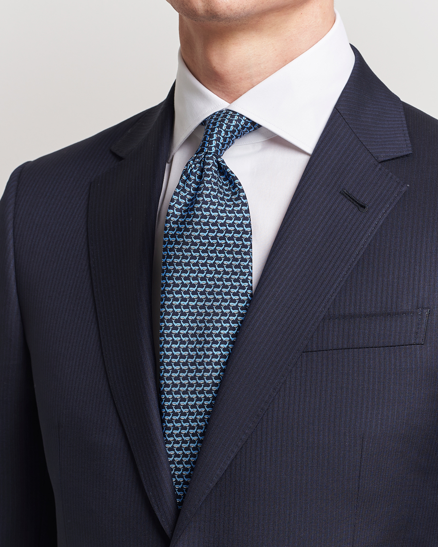 Heren | Zegna Animal Print Silk Tie Navy | Zegna | Animal Print Silk Tie Navy