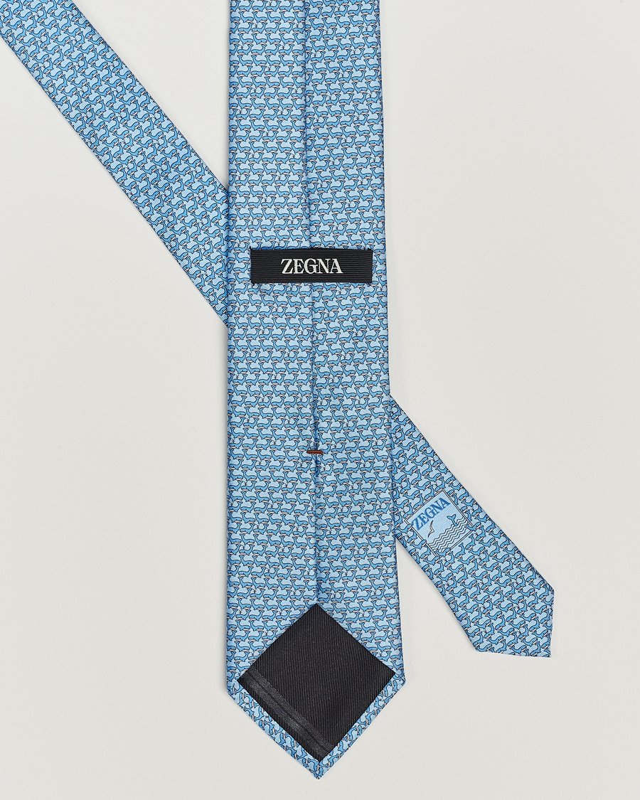 Heren | Zegna Animal Print Silk Tie Light Blue | Zegna | Animal Print Silk Tie Light Blue