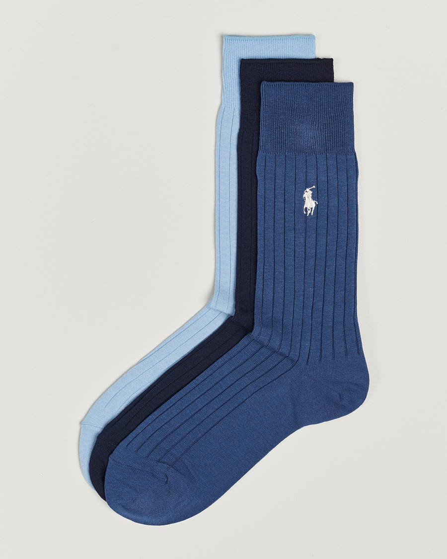 Heren | Ondergoed | Polo Ralph Lauren | 3-Pack Egyptian Rib Crew Sock Blue Combo