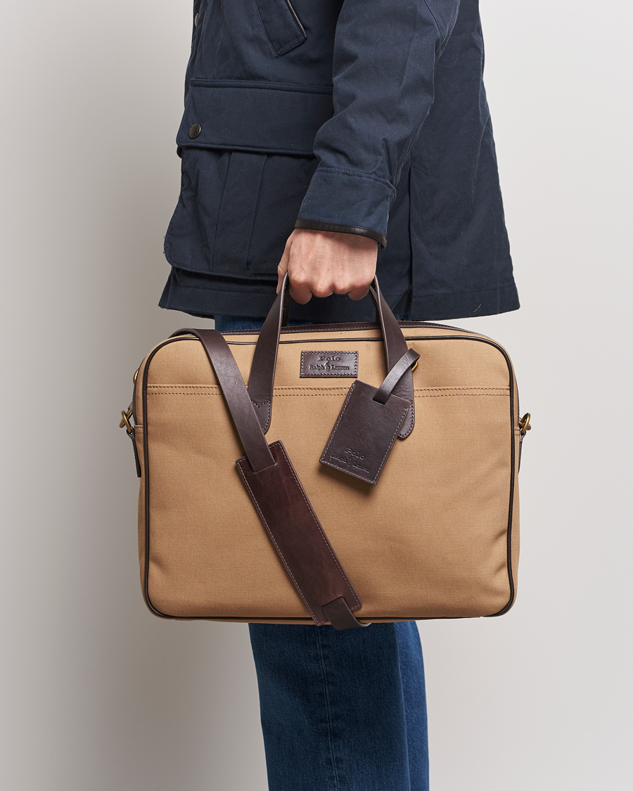 Heren | Polo Ralph Lauren Canvas/Leather Computer Bag Tan | Polo Ralph Lauren | Canvas/Leather Computer Bag Tan