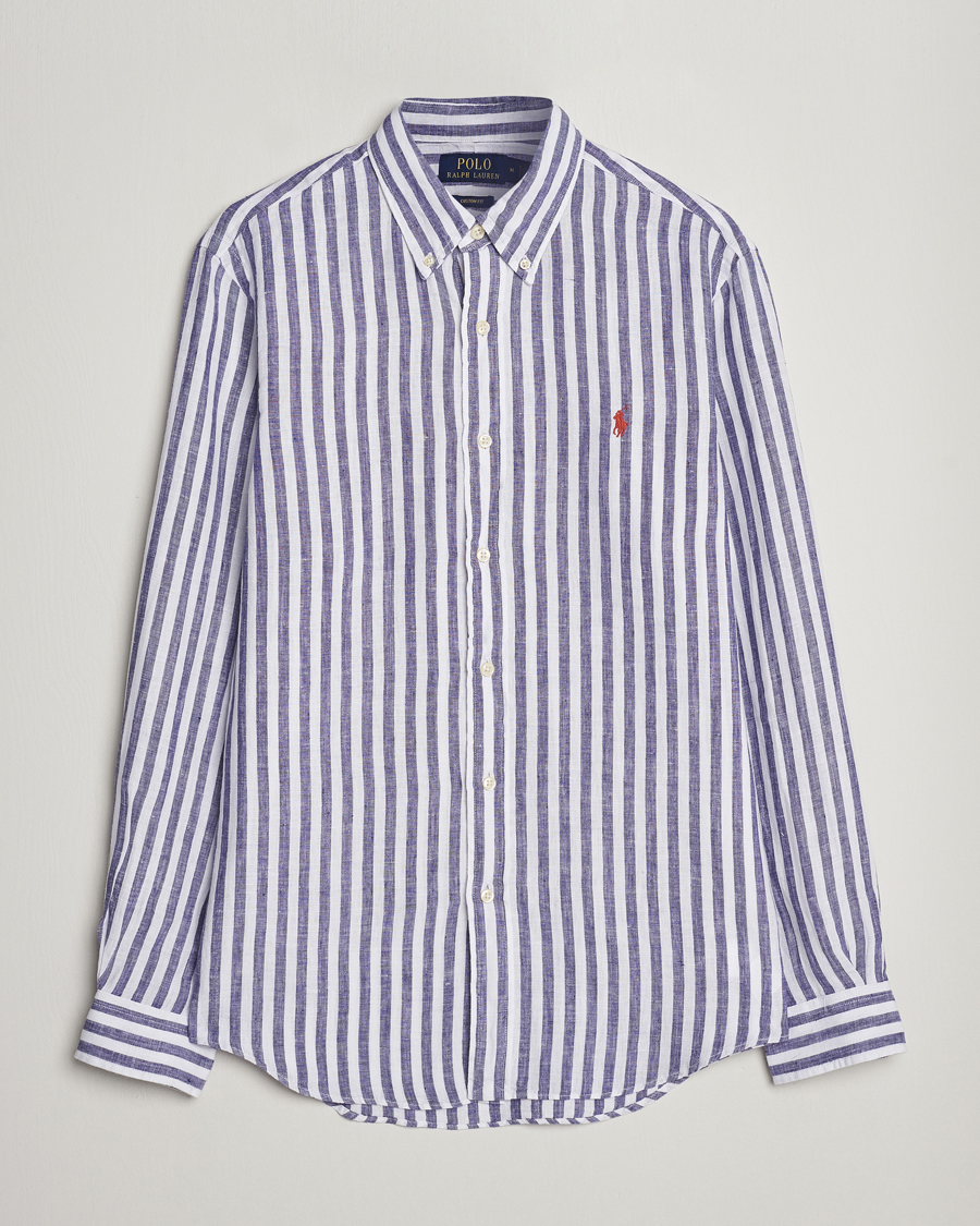 Homme | Chemises | Polo Ralph Lauren | Custom Fit Striped Linen Shirt Blue/White