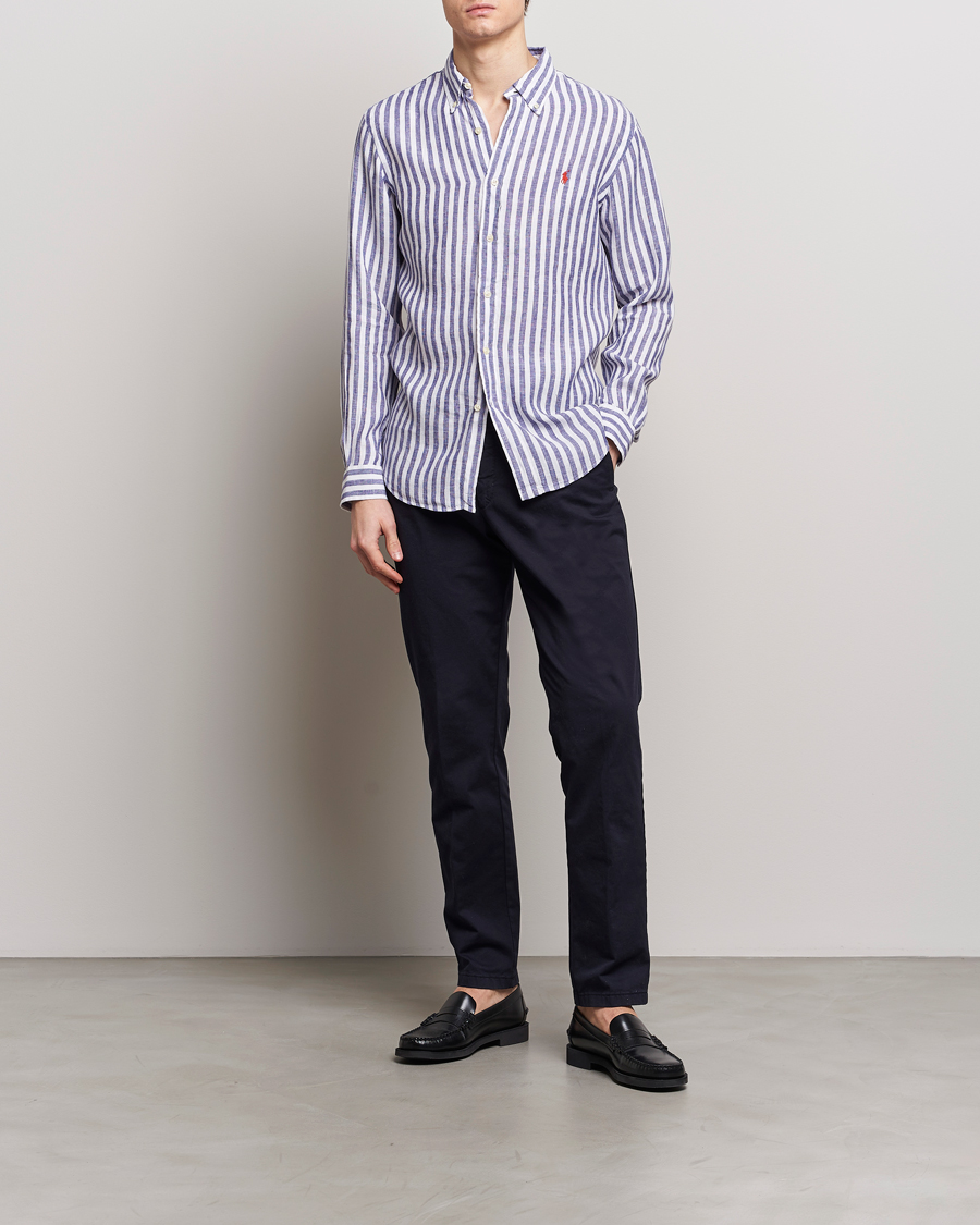 Homme | Chemises | Polo Ralph Lauren | Custom Fit Striped Linen Shirt Blue/White