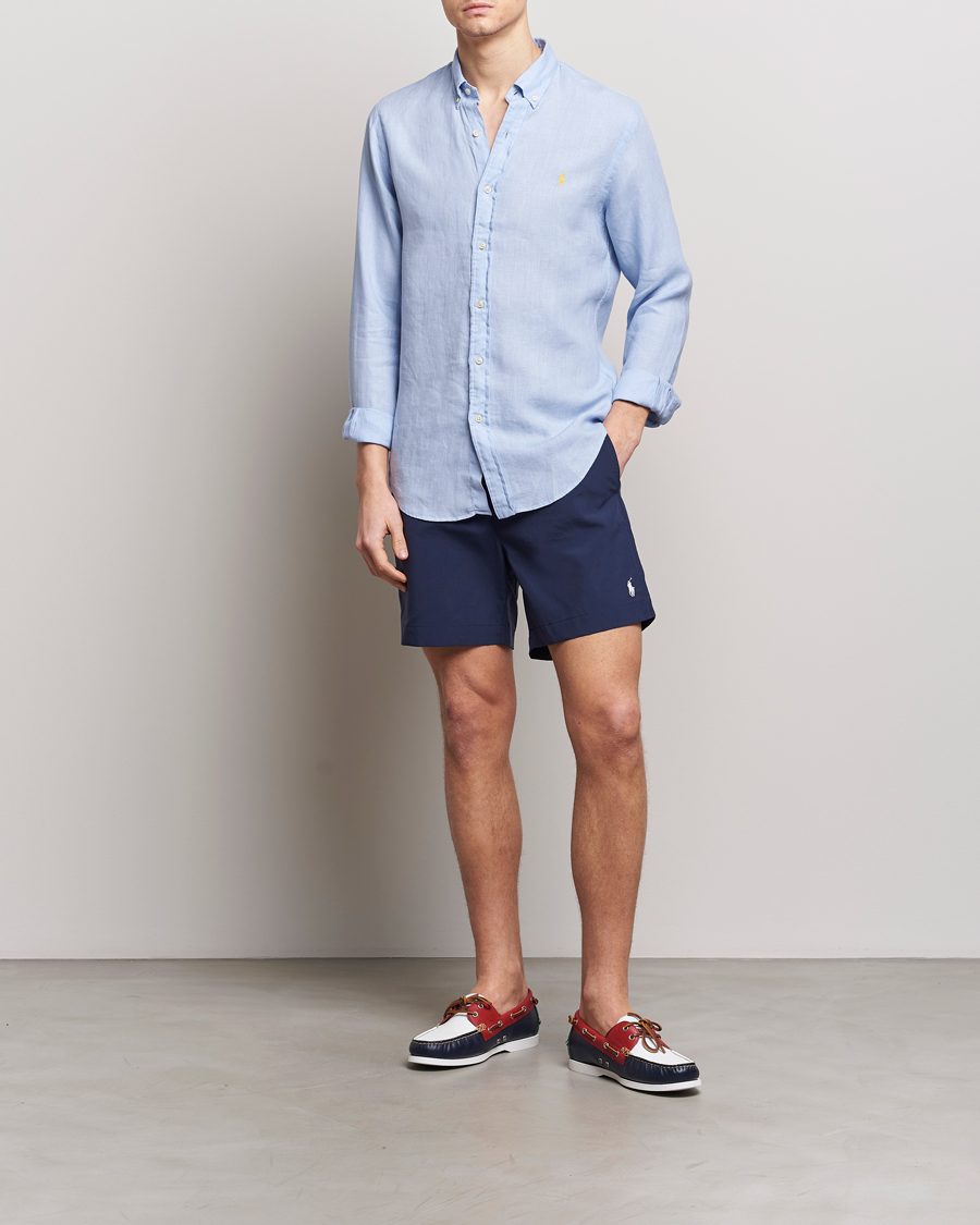 Heren | Overhemden | Polo Ralph Lauren | Slim Fit Linen Button Down Shirt Blue Hyacinth