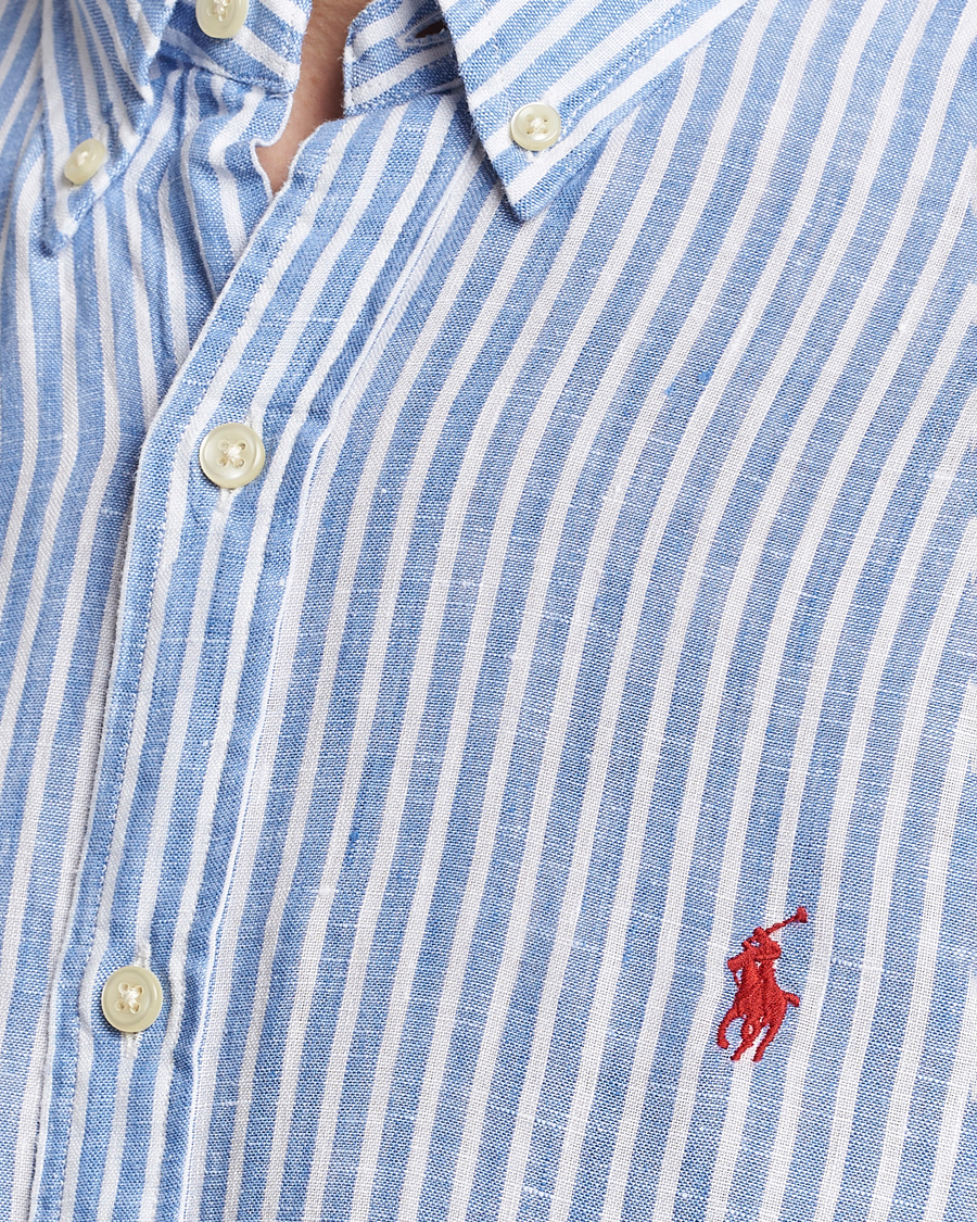 Homme | Chemises | Polo Ralph Lauren | Slim Fit Striped Button Down Linen Shirt Blue/White