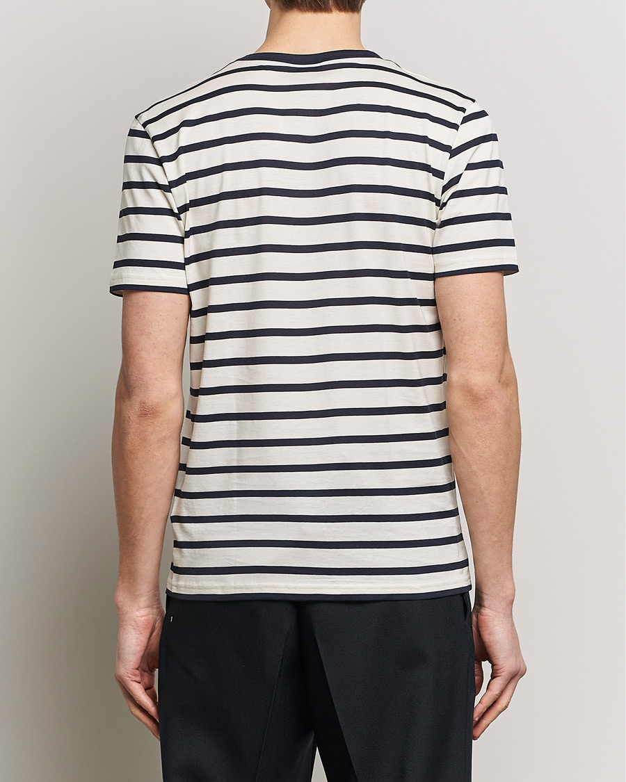 Heren | T-shirts | Sunspel | Striped Crew Neck Cotton Tee Ecru/Navy