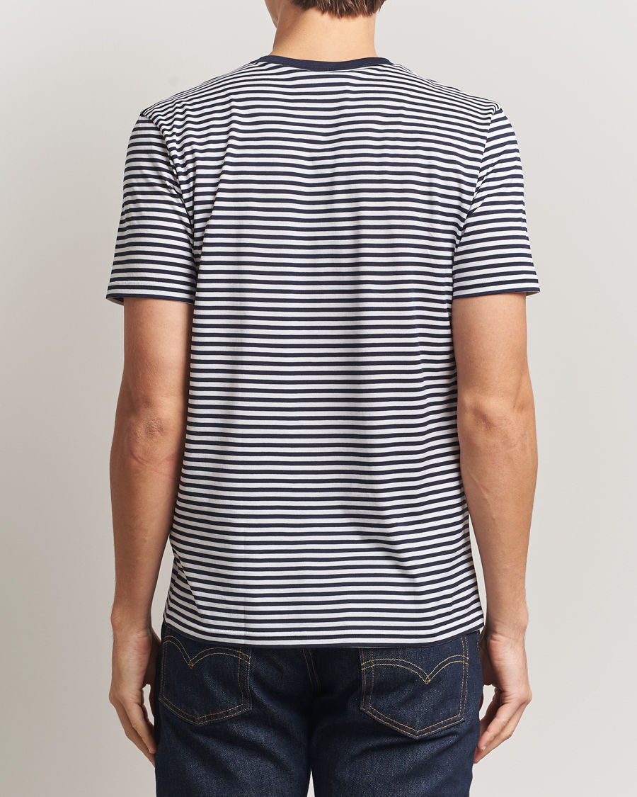Homme | T-shirts | Sunspel | Striped Crew Neck Q82 Cotton T-Shirt White/Navy