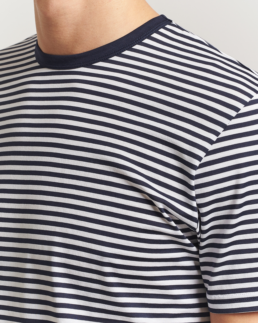 Homme | T-shirts | Sunspel | Striped Crew Neck Q82 Cotton T-Shirt White/Navy