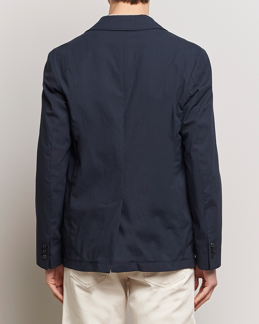 Homme | Blazers | Sunspel | Unconstructed Seersucker Blazer Navy