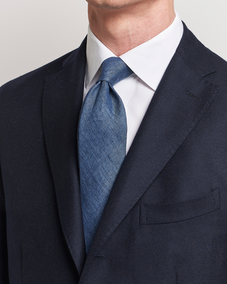 Homme | Amanda Christensen Hopsack Linen 8cm Tie Denim Blue | Amanda Christensen | Hopsack Linen 8cm Tie Denim Blue