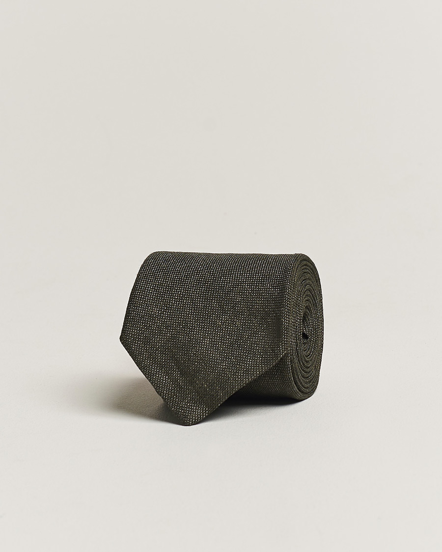 Heren | Stropdassen | Amanda Christensen | Amanda ChristensenHopsack Linen 8cm TieDark Olive