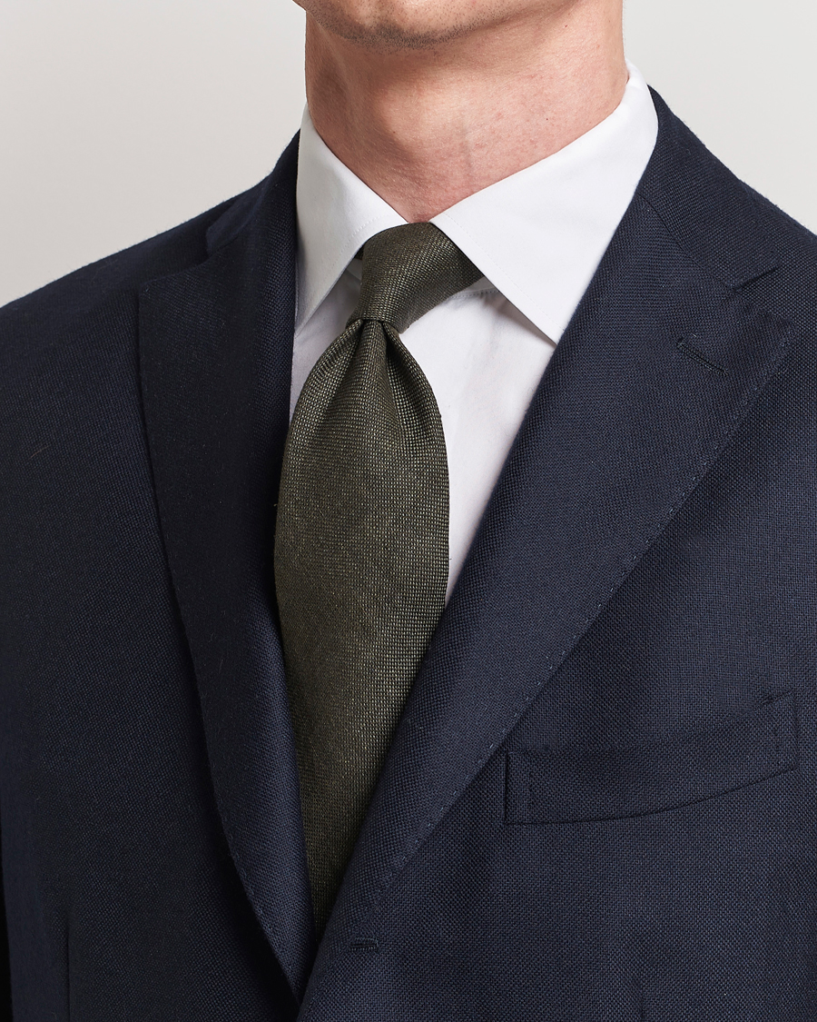 Heren | Stropdassen | Amanda Christensen | Amanda ChristensenHopsack Linen 8cm TieDark Olive