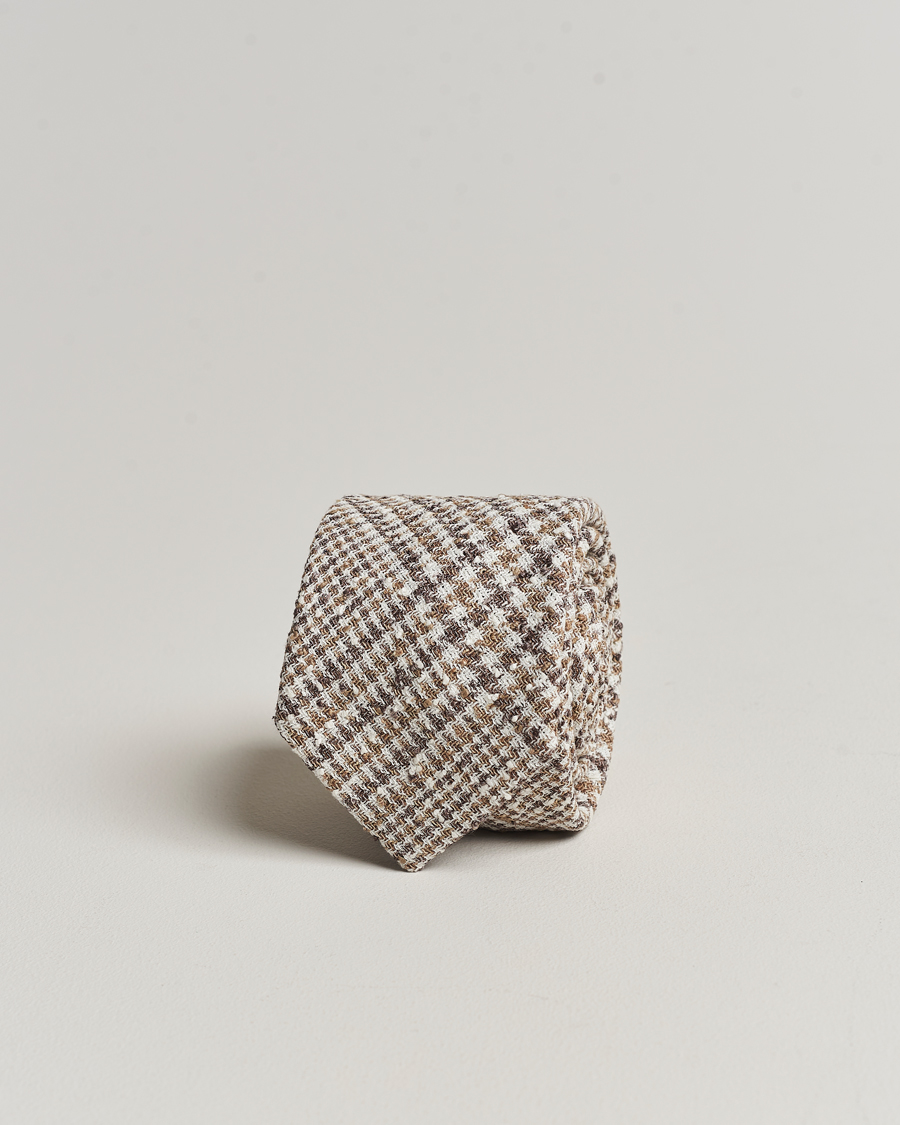 Heren | Amanda Christensen Linen Structured 8cm Tie White/Beige/Brown | Amanda Christensen | Linen Structured 8cm Tie White/Beige/Brown