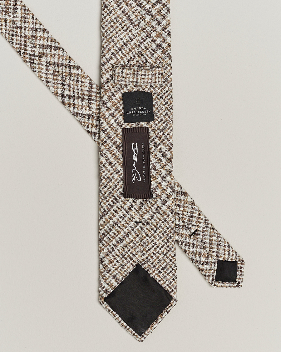 Heren | Amanda Christensen Linen Structured 8cm Tie White/Beige/Brown | Amanda Christensen | Linen Structured 8cm Tie White/Beige/Brown