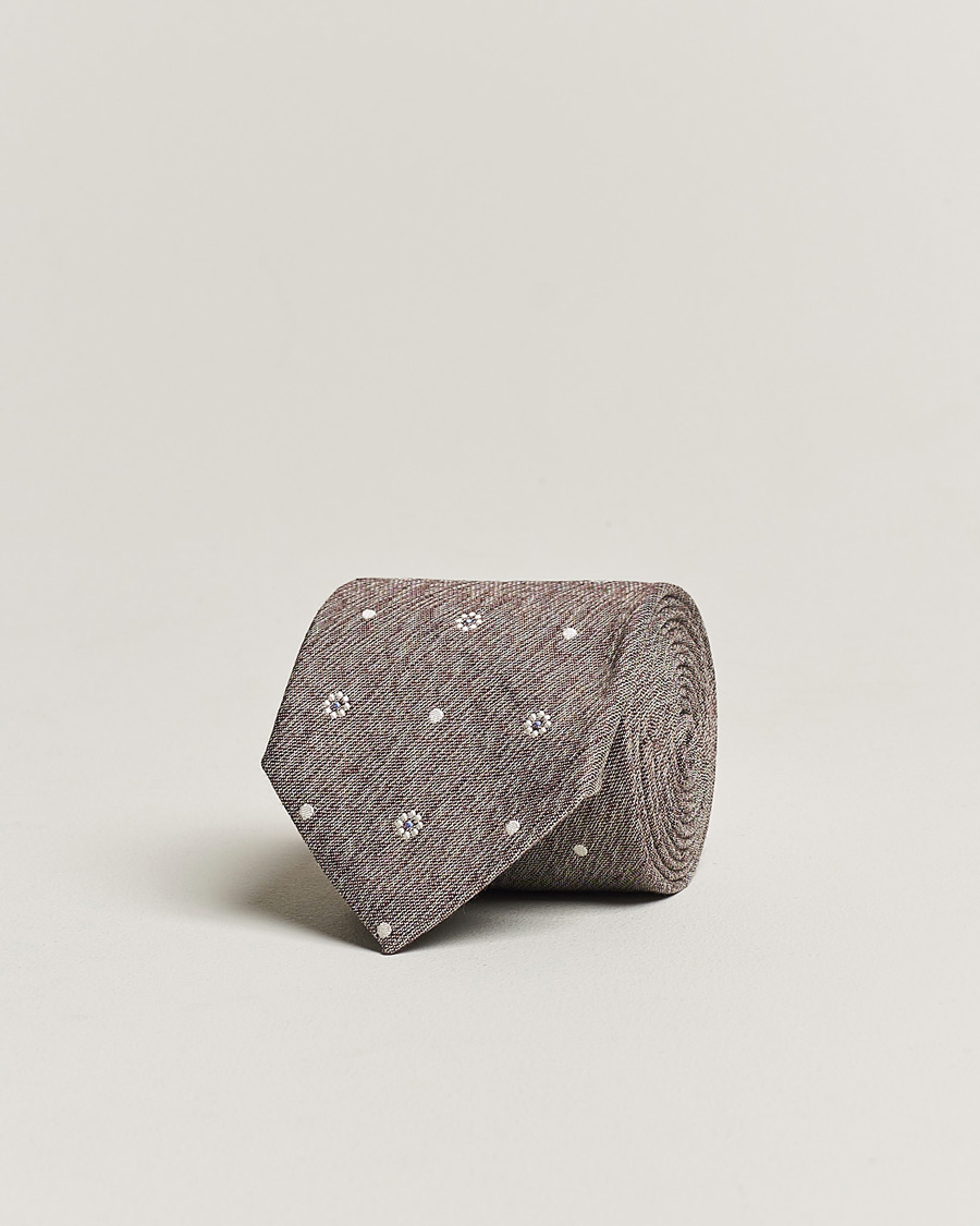 Homme | Amanda Christensen Cotton/Silk/Linen Printed Flower 8cm Tie Brown | Amanda Christensen | Cotton/Silk/Linen Printed Flower 8cm Tie Brown