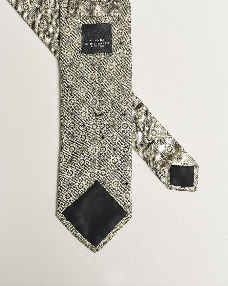 Heren | Amanda Christensen Linen/Silk Printed Flower 8cm Tie Green | Amanda Christensen | Linen/Silk Printed Flower 8cm Tie Green