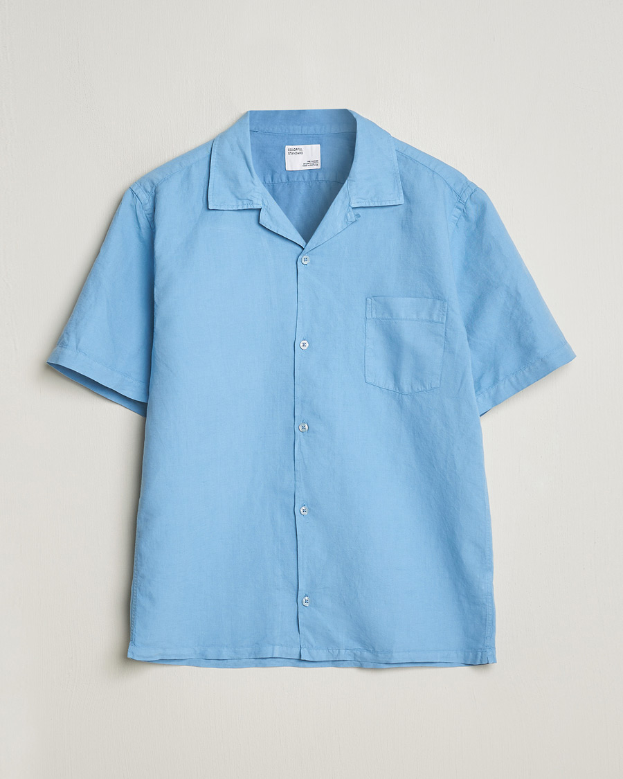 Homme | Chemises | Colorful Standard | Cotton/Linen Short Sleeve Shirt Seaside Blue