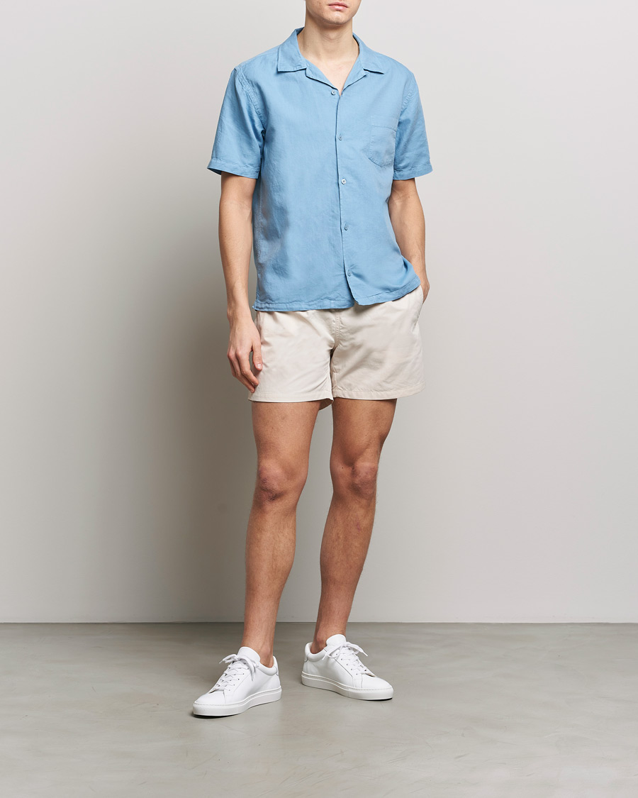Homme | Chemises | Colorful Standard | Cotton/Linen Short Sleeve Shirt Seaside Blue