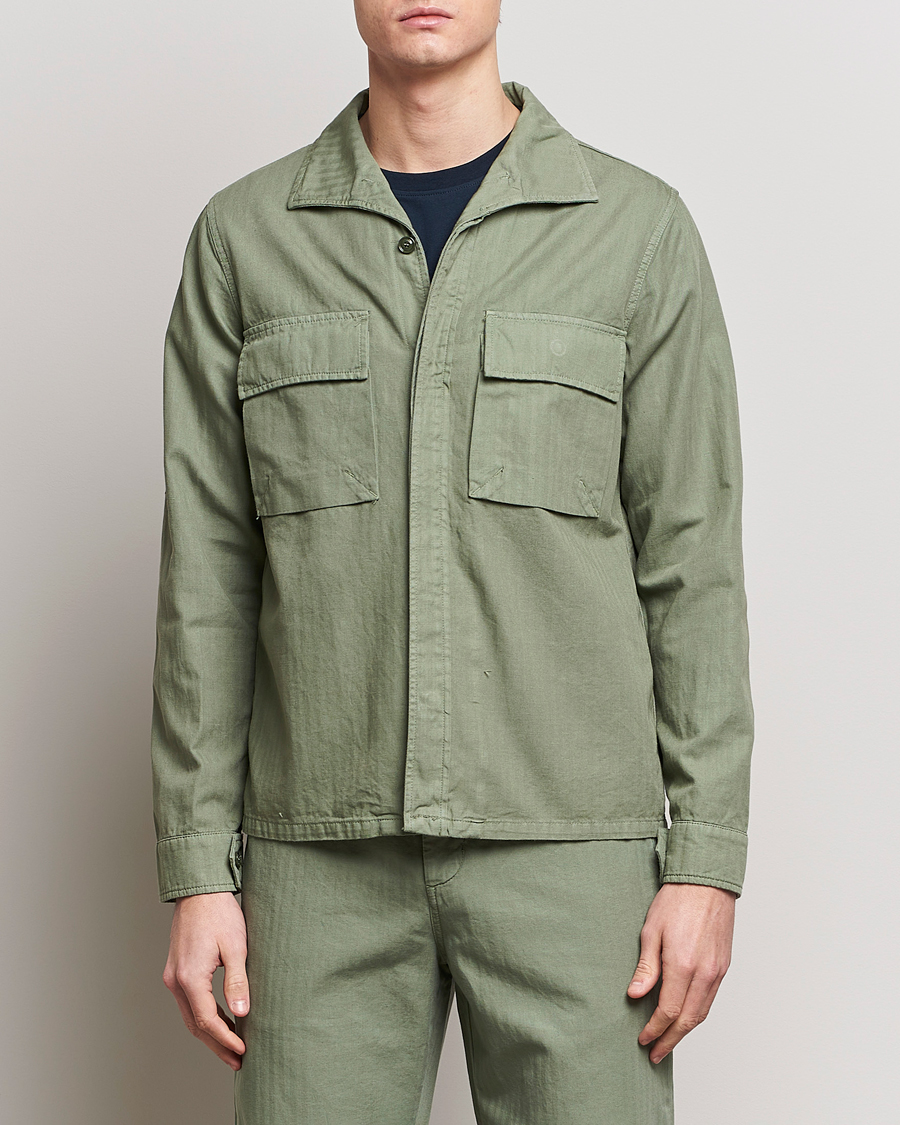 Homme | Manteaux Et Vestes | Aspesi | Cotton Herringbone Shirt Jacket Sage