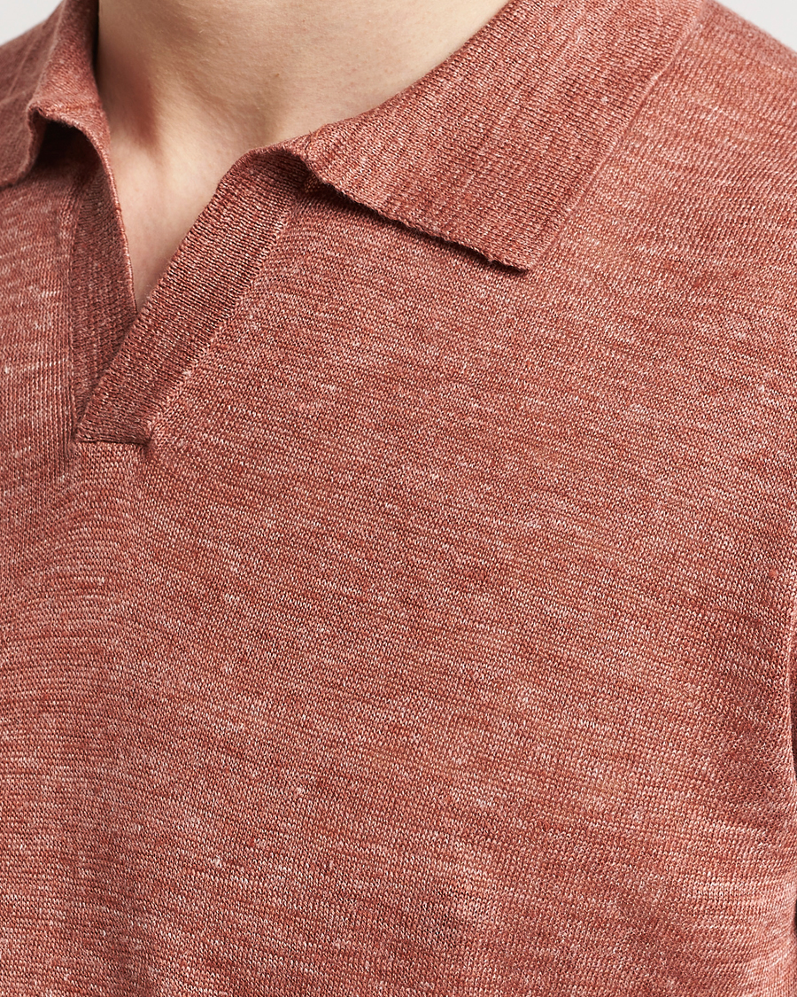 Homme | Polos | Gran Sasso | Knitted Linen Polo Rust Melange