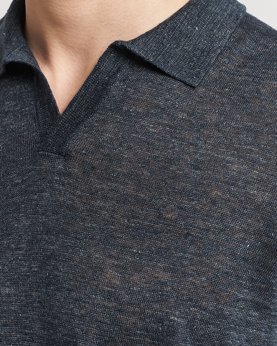 Homme | Polos | Gran Sasso | Knitted Linen Polo Navy