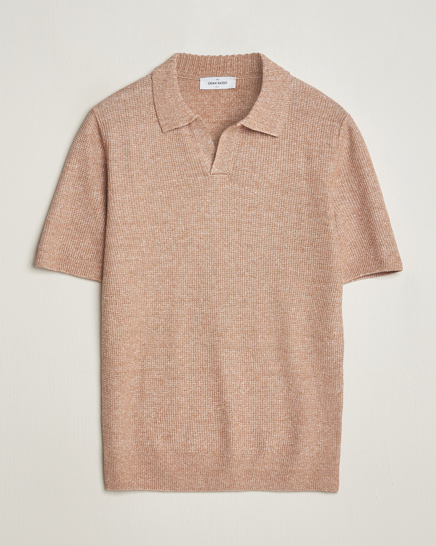 Homme | Polos | Gran Sasso | Linen/Cotton Open Collar Polo Rust Melange