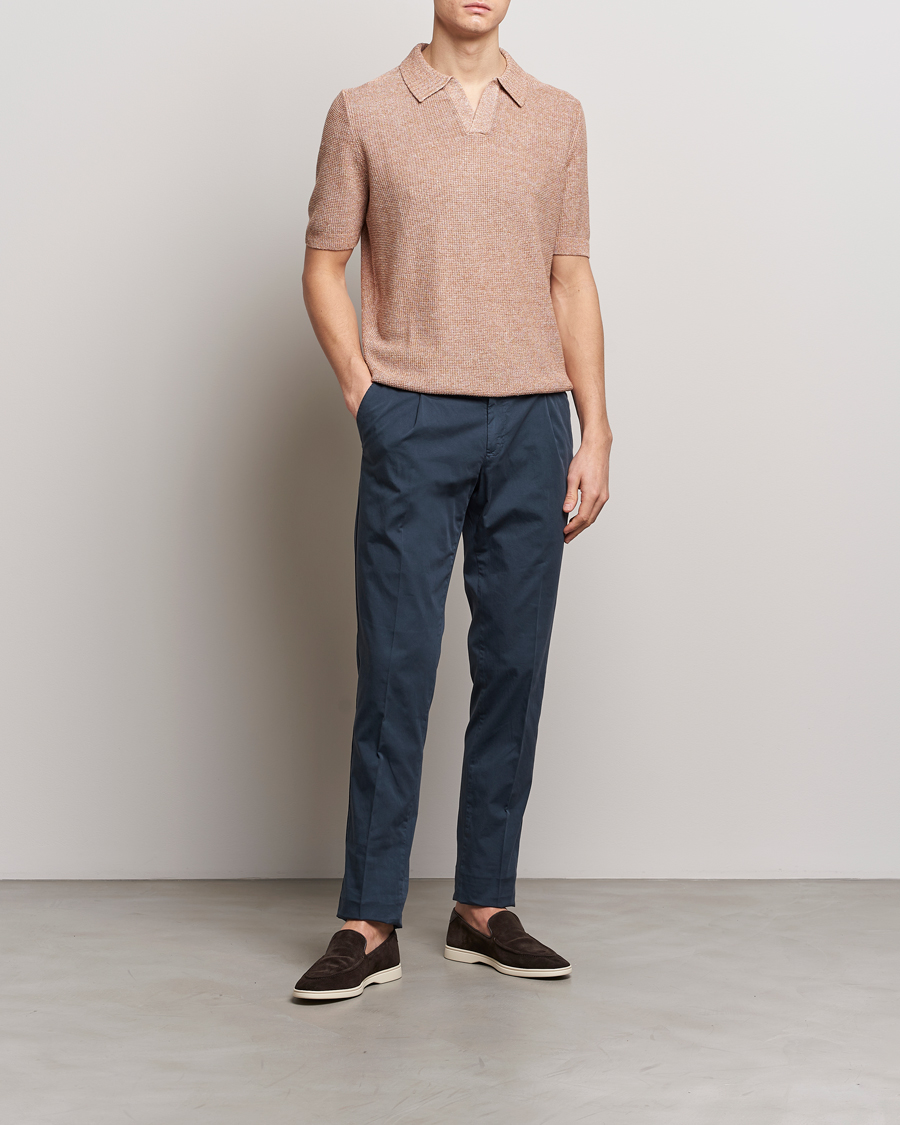Homme | Polos | Gran Sasso | Linen/Cotton Open Collar Polo Rust Melange