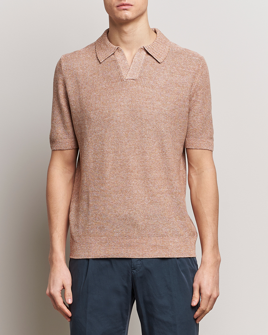 Homme | Polos | Gran Sasso | Linen/Cotton Open Collar Polo Rust Melange