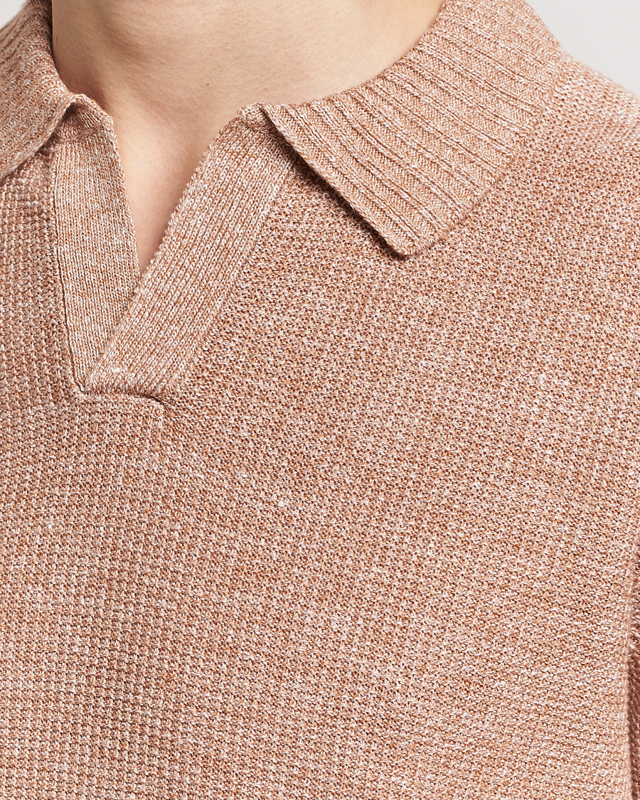 Homme | Polos | Gran Sasso | Linen/Cotton Open Collar Polo Rust Melange