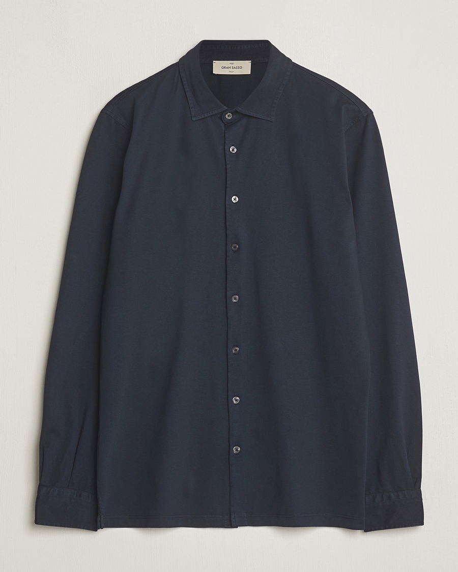 Heren | Overhemden | Gran Sasso | Washed Cotton Jersey Shirt Navy