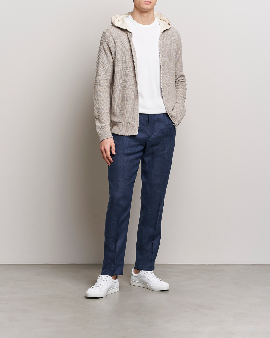Homme | Pulls Et Tricots | Gran Sasso | Linen/Cotton Knitted Hooded Full Zip Beige Melange