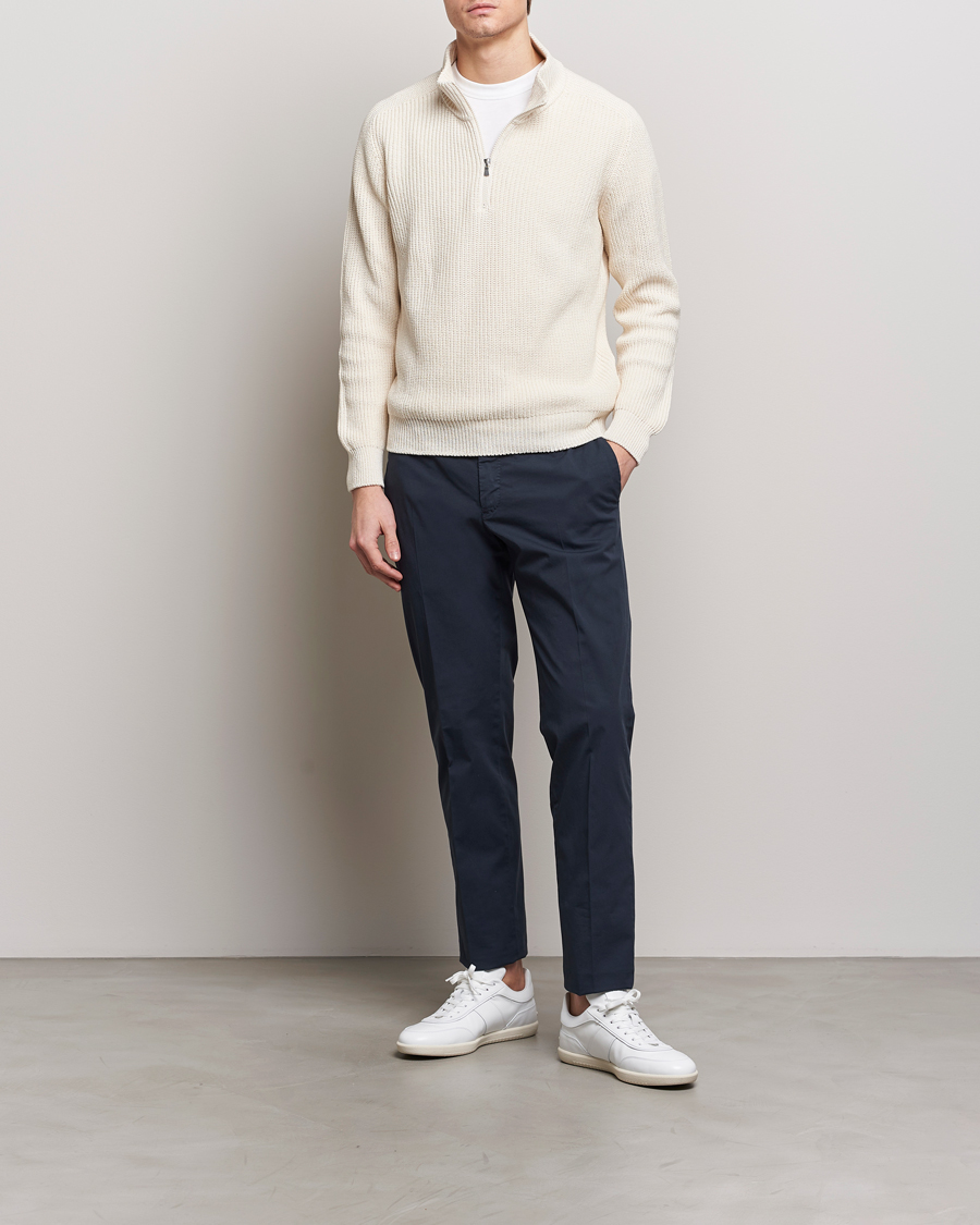 Heren | Truien | Gran Sasso | Cotton Heavy Knitted Half Zip Cream