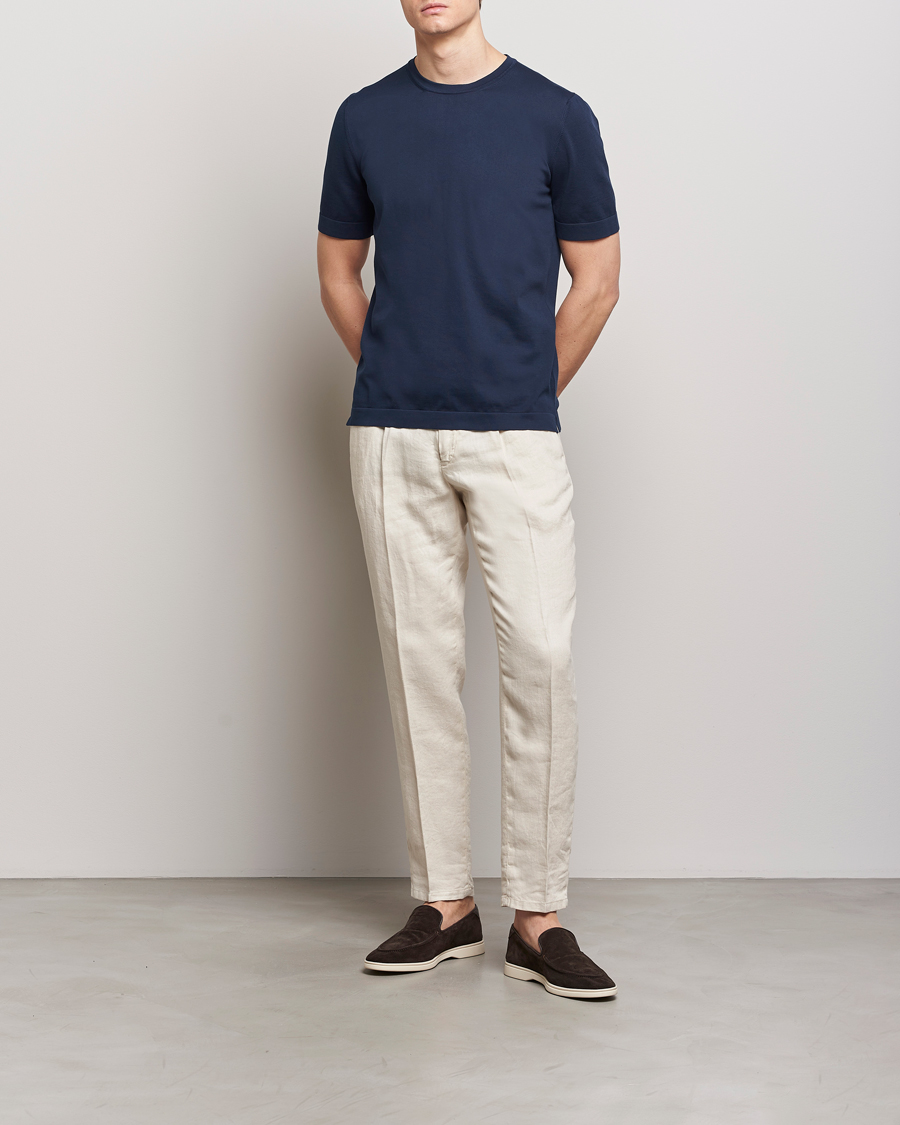 Homme | T-shirts | Gran Sasso | Cotton Knitted Crew Neck T-Shirt Navy