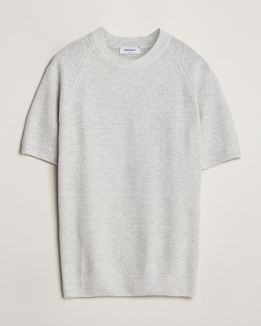 Heren | T-shirts | Gran Sasso | Cotton Heavy Knitted Crew Neck T-Shirt Light Grey