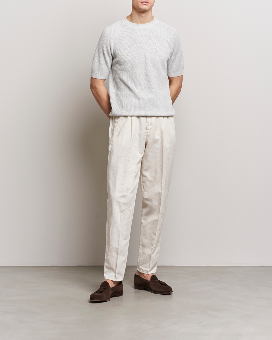 Heren | T-shirts | Gran Sasso | Cotton Heavy Knitted Crew Neck T-Shirt Light Grey