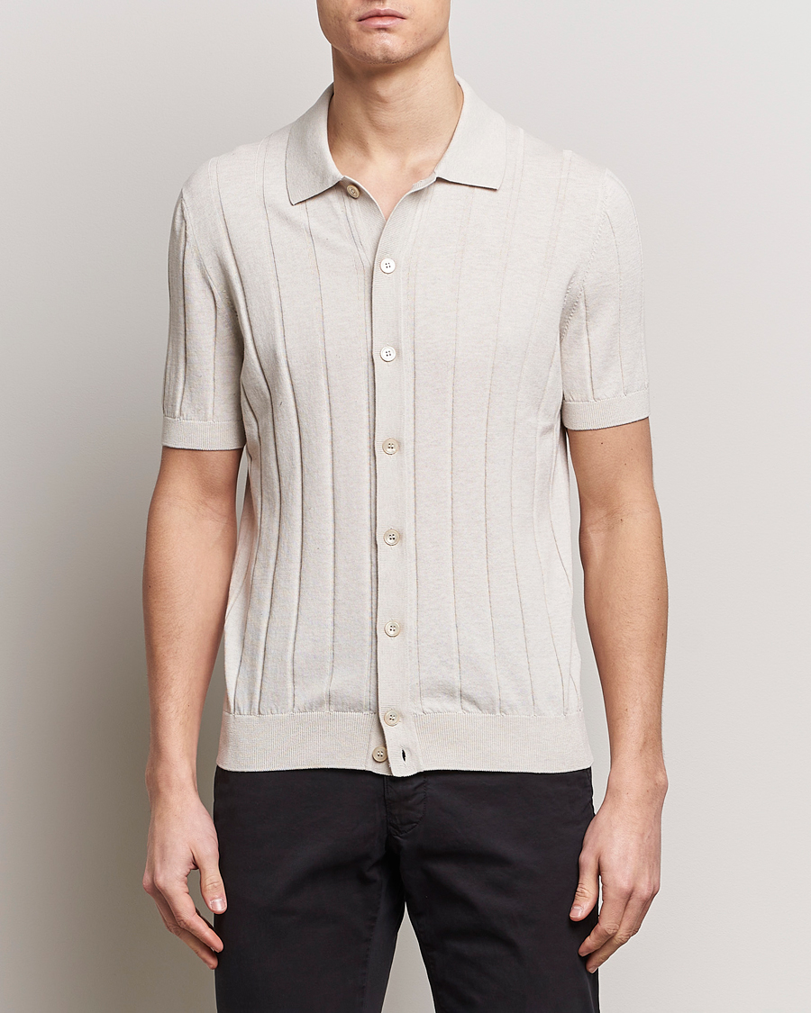 Homme | Chemises | Gran Sasso | Cotton Ribbed Knitted Resort Shirt Light Beige