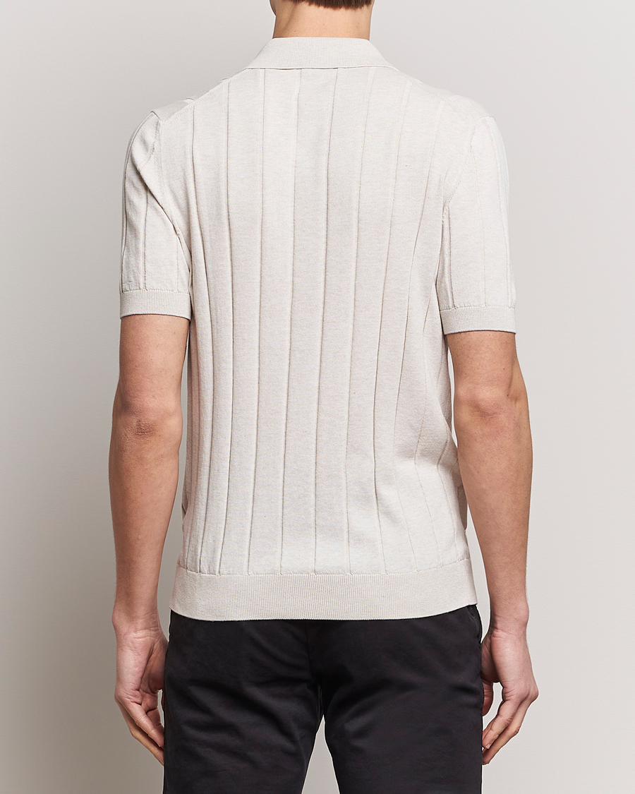 Homme | Chemises | Gran Sasso | Cotton Ribbed Knitted Resort Shirt Light Beige