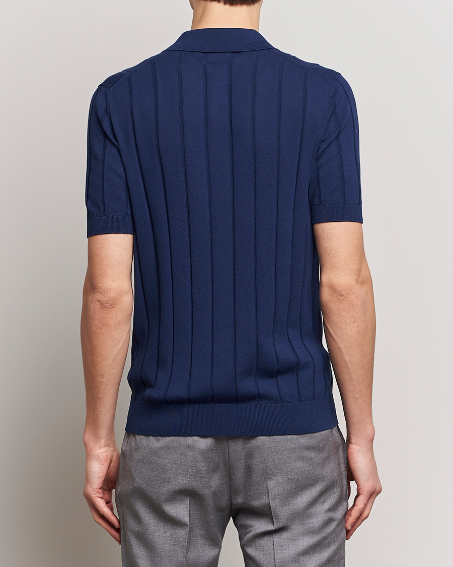 Heren | Overhemden | Gran Sasso | Cotton Structured Knitted Short Sleeve Shirt Light Navy