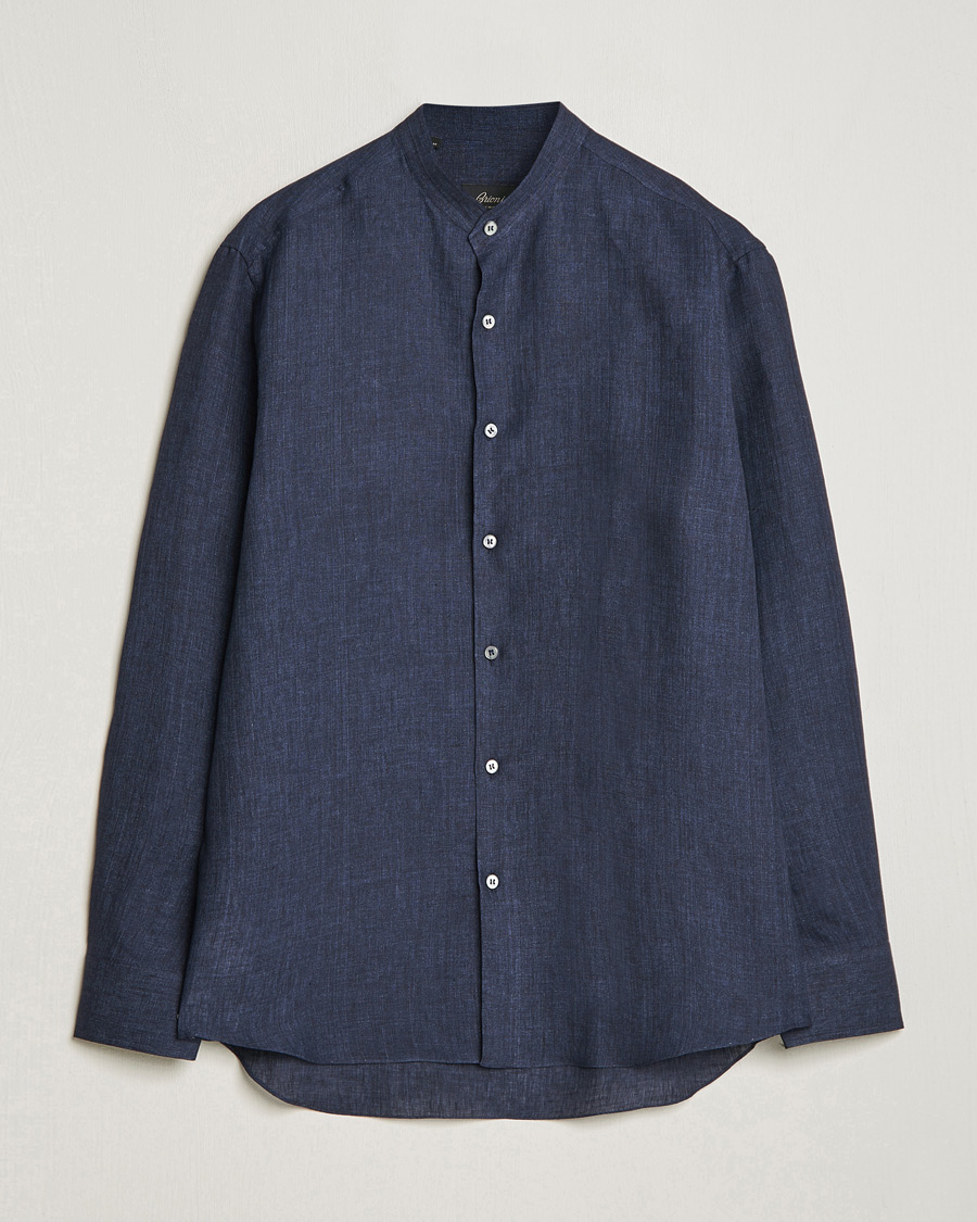 Homme | Chemises | Brioni | Linen Guru Collar Shirt Navy